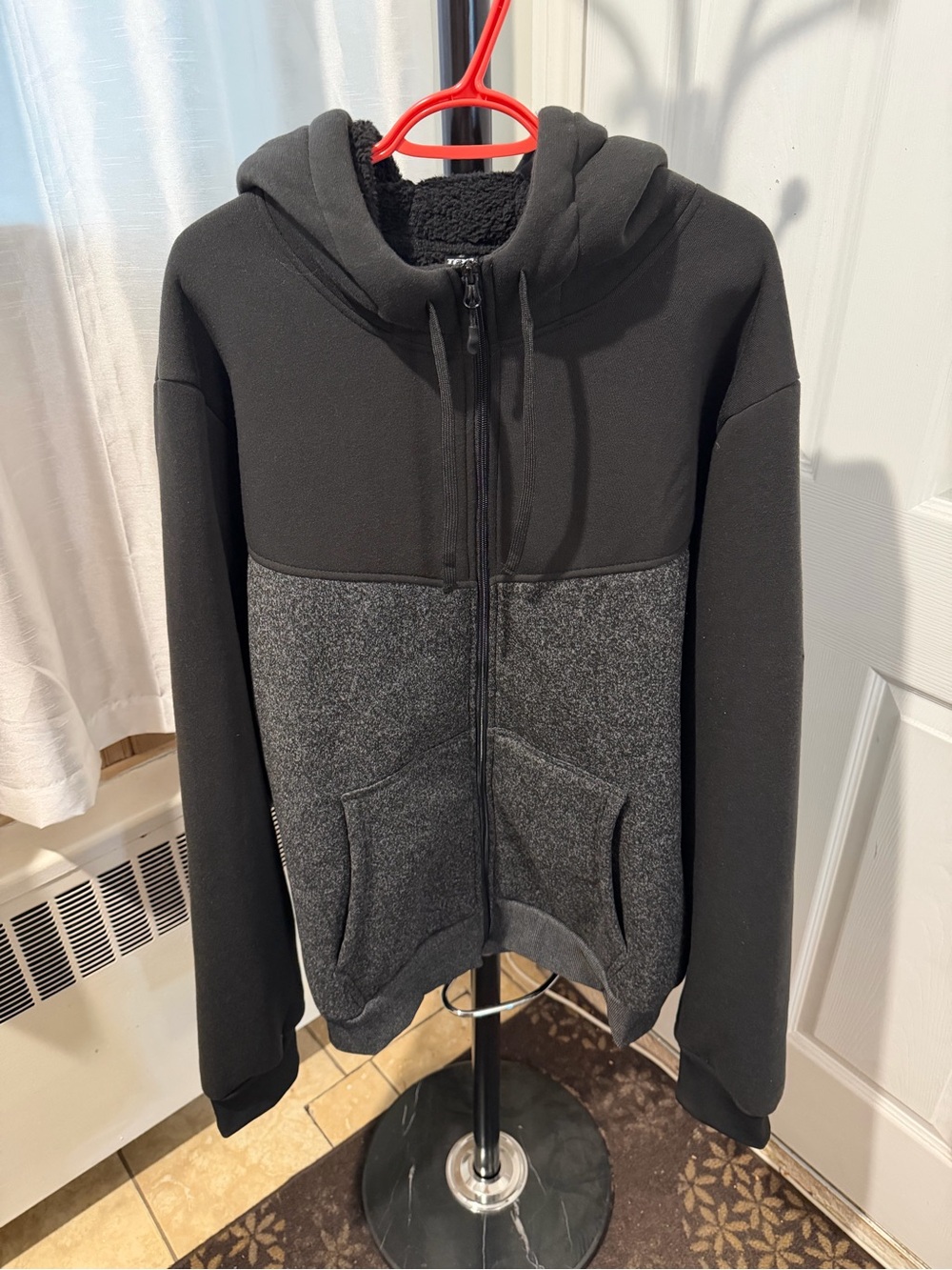 Men's Two-Tone Black and Dark Gray Zip Hoodie